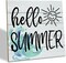 Hello Summer Wooden Sign – Coastal Ocean Style Tabletop Wood Plaque Decor for Shelf, Desk, Table & Home Display